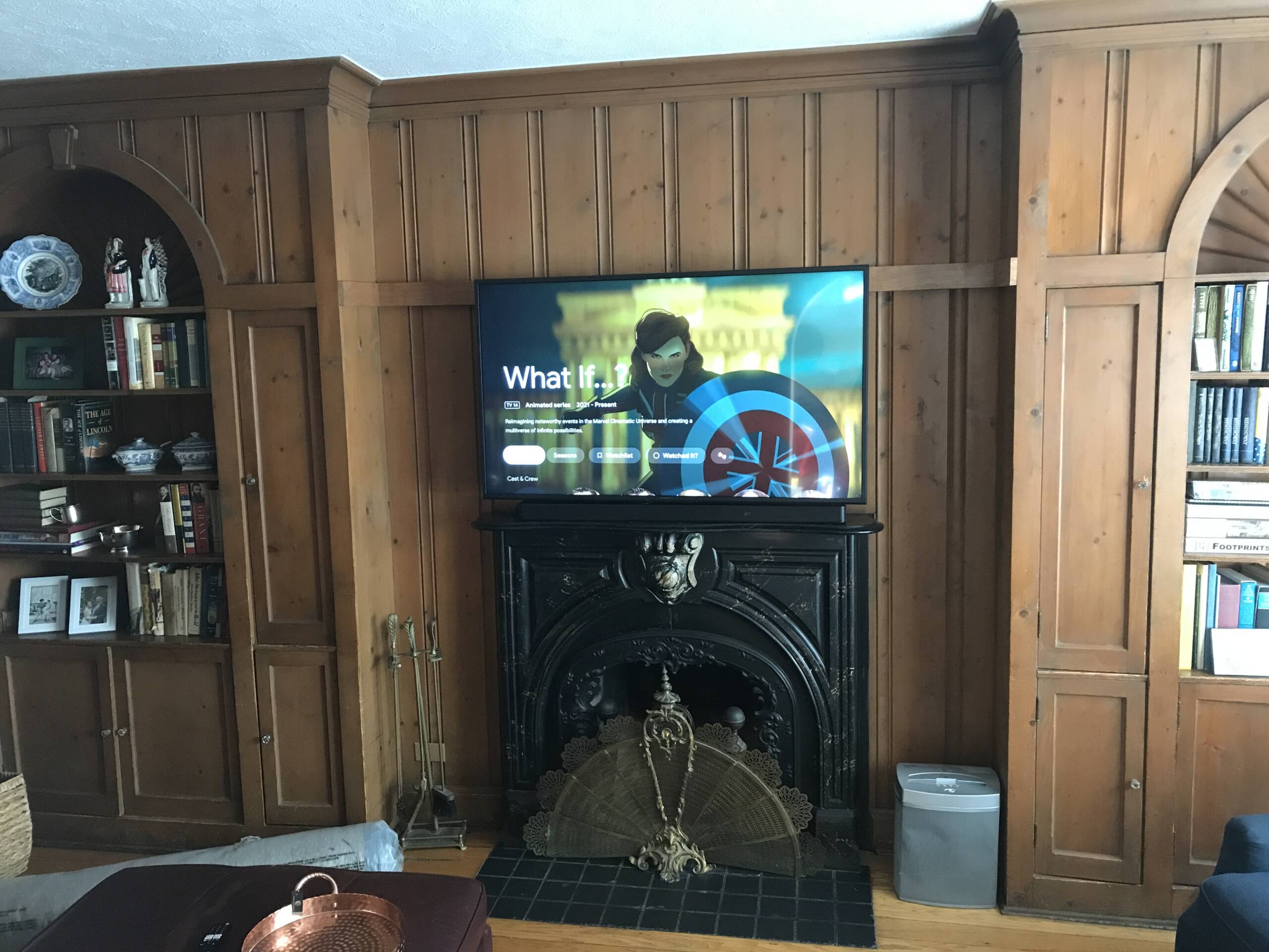 TV installation above the fireplace